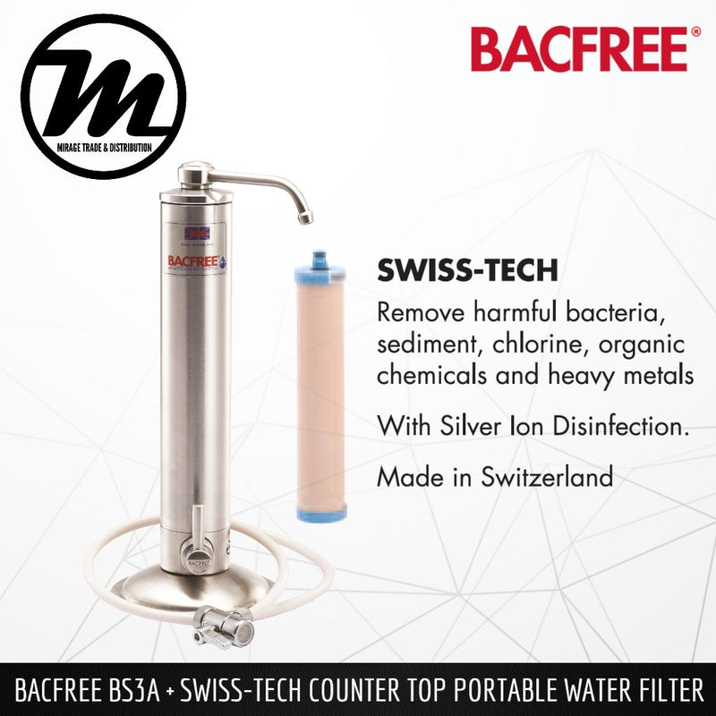 BACFREE BS3A + Swiss Tech Filter Element Counter Top Portable Drinking Water Filter System - Mirage Trade & Distribution