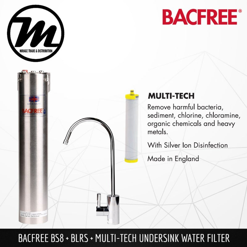 BACFREE BS8 + BLRS Faucet + Multi Tech Filter Element Undersink Drinking Water Filter System - Mirage Trade & Distribution