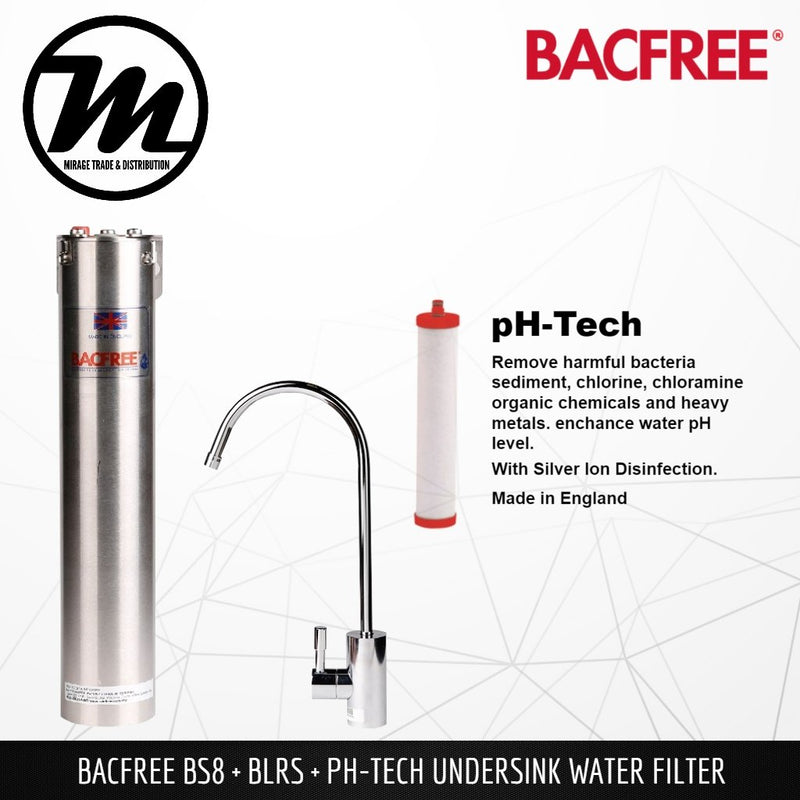 BACFREE BS8 + BLRS Faucet + pH Tech Filter Element Undersink Drinking Water Filter System - Mirage Trade & Distribution