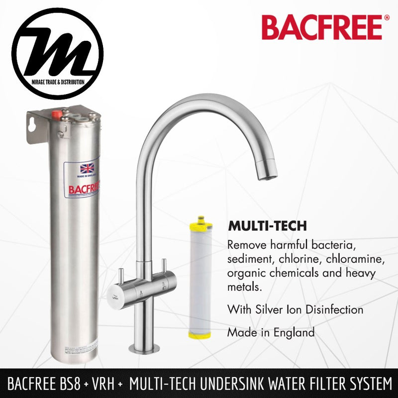BACFREE BS8 + VRH Faucet + Multi Tech Filter Element Undersink Drinking Water Filter System - Mirage Trade & Distribution