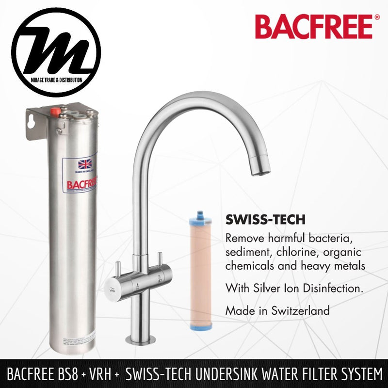 BACFREE BS8 + VRH Faucet + Swiss Tech Filter Element Undersink Drinking Water Filter System - Mirage Trade & Distribution