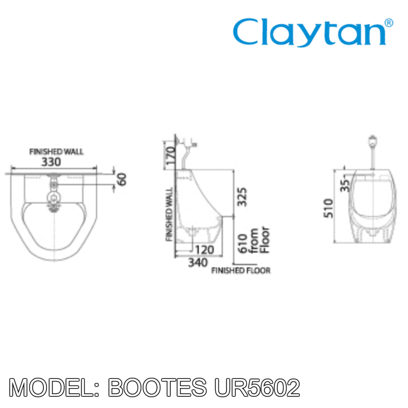 CLAYTAN Bootes Wall Hung Urinal UR5602 - Mirage Trade & Distribution