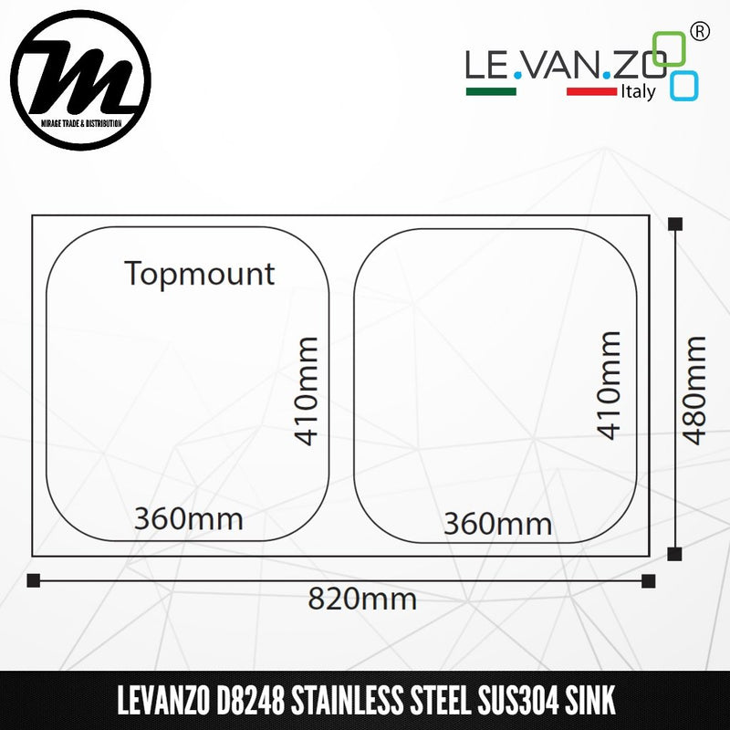 LEVANZO Stainless Steel SUS304 Kitchen Sink D8248 - Mirage Trade & Distribution