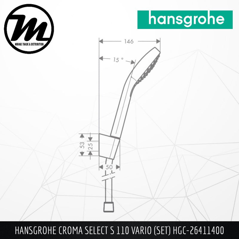 HANSGROHE Croma Select S 110 Vario Hand Shower (Set) HGC-26411400 - Mirage Trade & Distribution