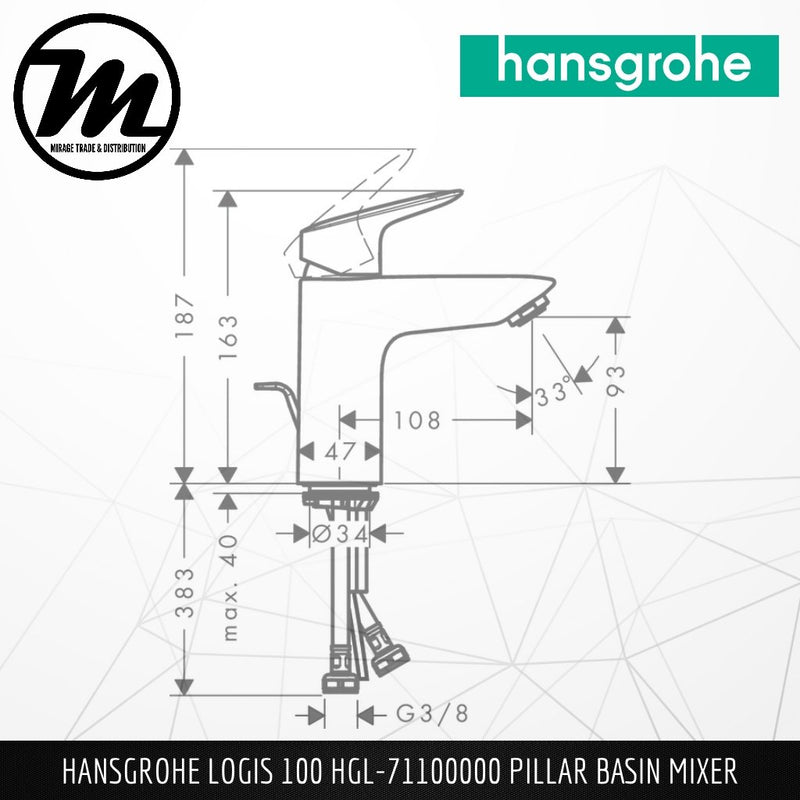 HANSGROHE Logis 100 Pillar Basin Mixer HGL-71100000 - Mirage Trade & Distribution