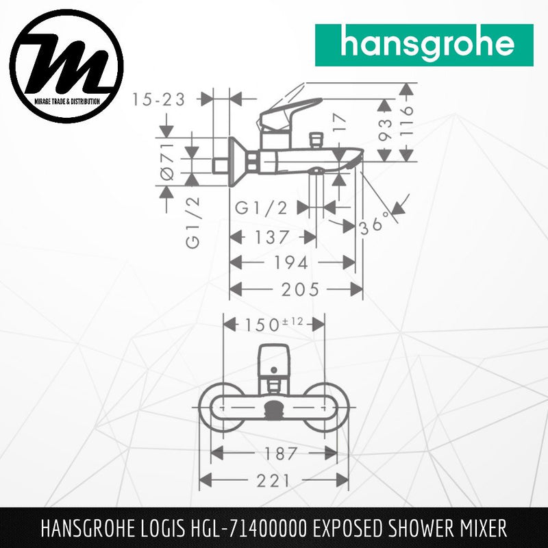 HANSGROHE Logis Exposed Shower Mixer HGL-71400000 - Mirage Trade & Distribution