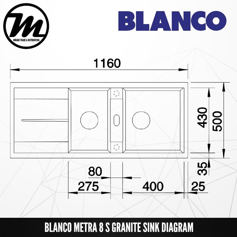 BLANCO Metra 8S Silgranit™ PuraDur™ Granite Sink - Mirage Trade & Distribution