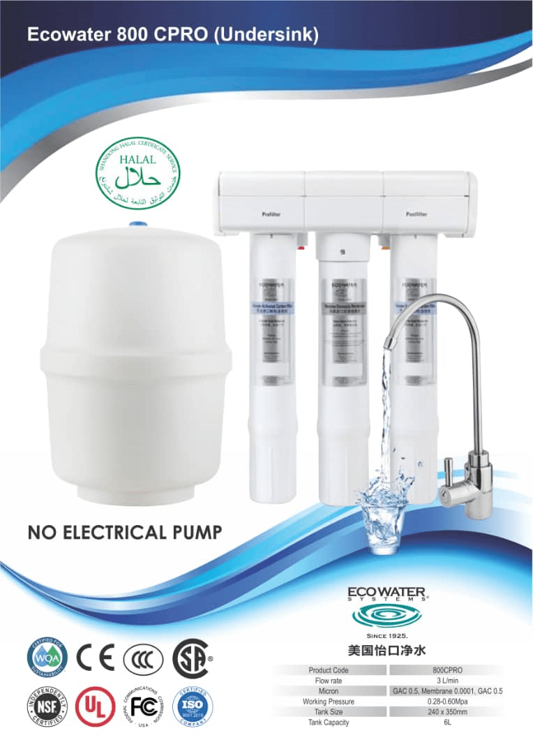 ECOWATER 800 CPRO Undersink Drinking Water Filter System (Reserve Osmosis) - Mirage Trade & Distribution