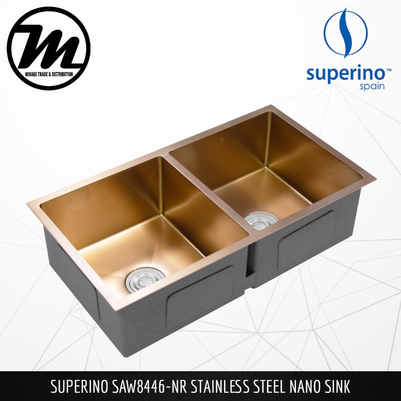 SUPERINO Stainless Steel SUS202 NANO ROSE GOLD Kitchen Sink SAW8446-NR - Mirage Trade & Distribution