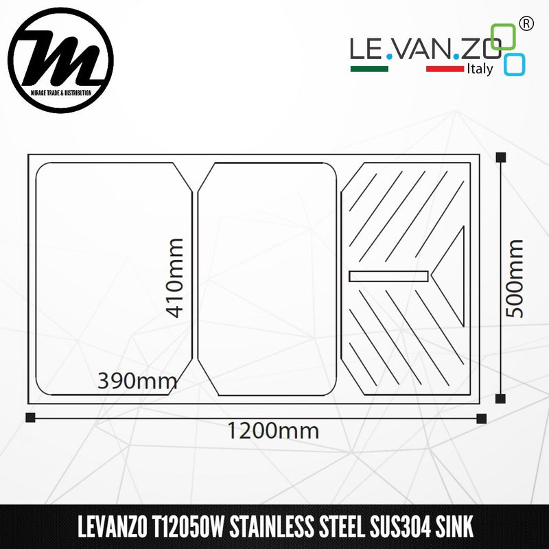 LEVANZO Stainless Steel SUS304 Kitchen Sink T12050W - Mirage Trade & Distribution
