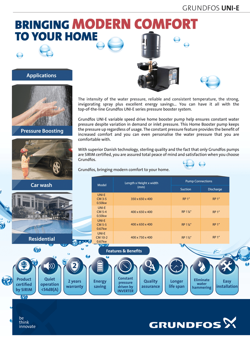 [ GRUNDFOS ] Water Pump Uni-E CM3-5 Made in Denmark 2 Year Warranty - Mirage Trade & Distribution