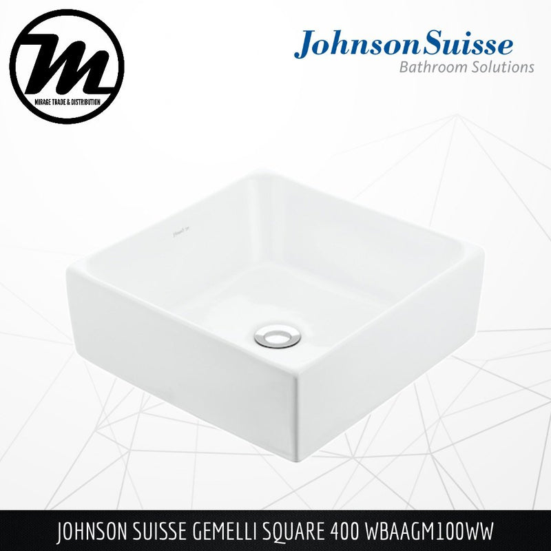 JOHNSON SUISSE Gemelli Square 400 Counter Top Basin WBAAGM100WW - Mirage Trade & Distribution