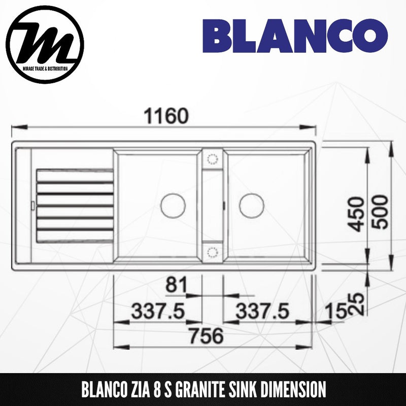 BLANCO Zia 8S Silgranit™ PuraDur™ Granite Sink - Mirage Trade & Distribution