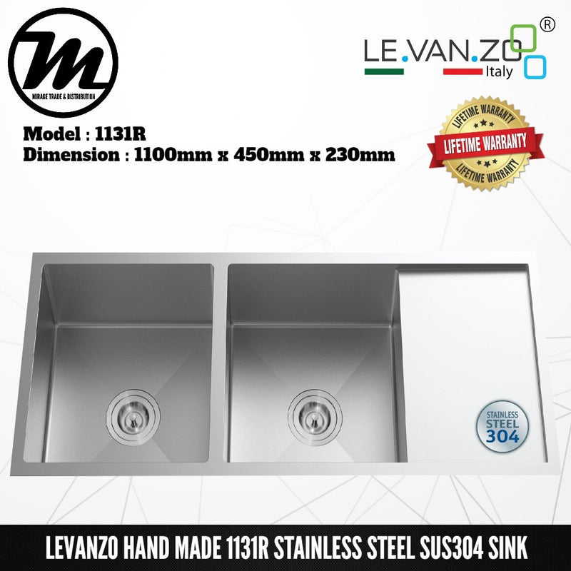 LEVANZO Hand Made Stainless Steel SUS304 Kitchen Sink 1131R - Mirage Trade & Distribution