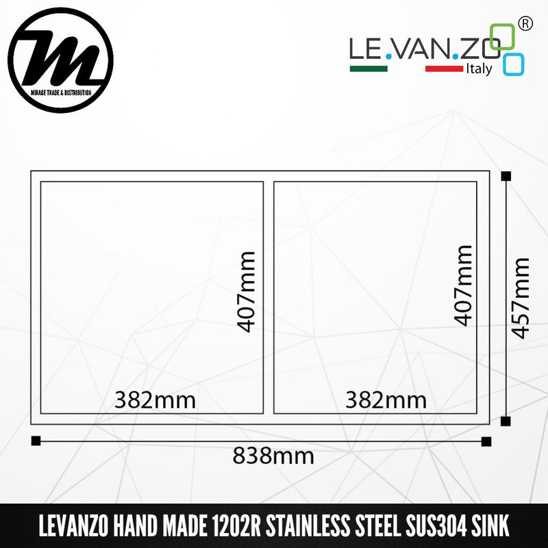 LEVANZO Hand Made Stainless Steel SUS304 Kitchen Sink 1202R - Mirage Trade & Distribution