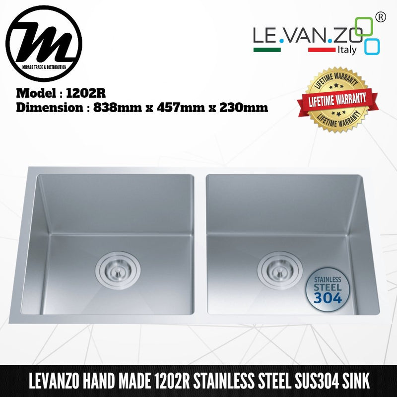 LEVANZO Hand Made Stainless Steel SUS304 Kitchen Sink 1202R - Mirage Trade & Distribution