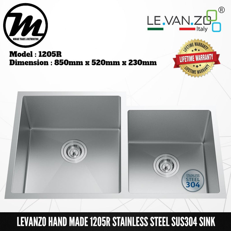 LEVANZO Hand Made Stainless Steel SUS304 Kitchen Sink 1205R - Mirage Trade & Distribution