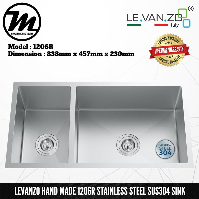 LEVANZO Hand Made Stainless Steel SUS304 Kitchen Sink 1206R - Mirage Trade & Distribution