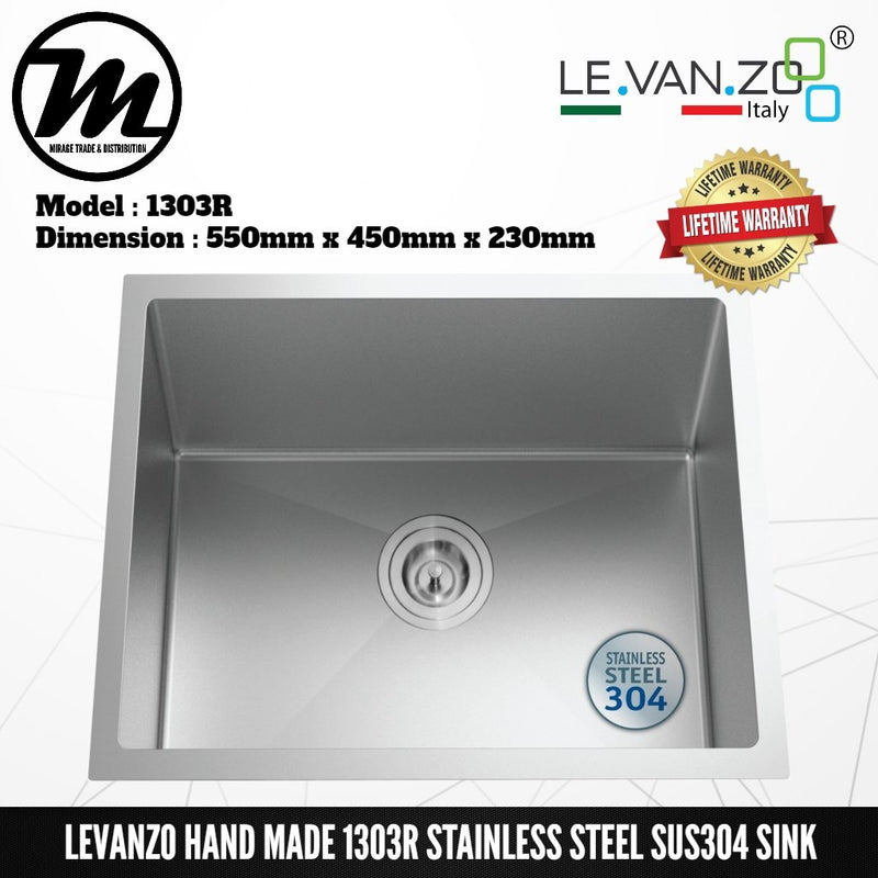LEVANZO Hand Made Stainless Steel SUS304 Kitchen Sink 1303R - Mirage Trade & Distribution