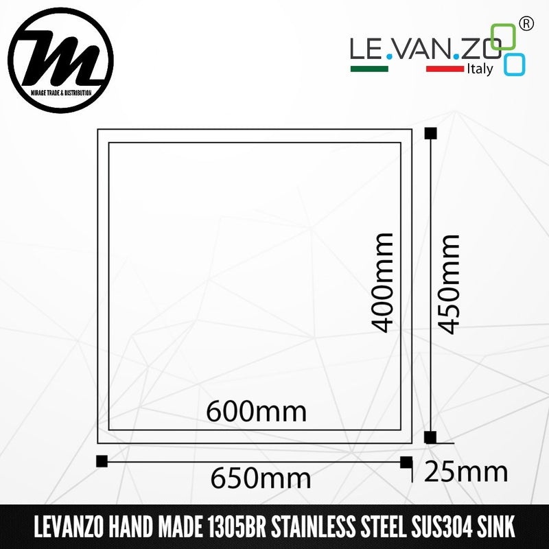 LEVANZO Hand Made Stainless Steel SUS304 Kitchen Sink 1305BR - Mirage Trade & Distribution