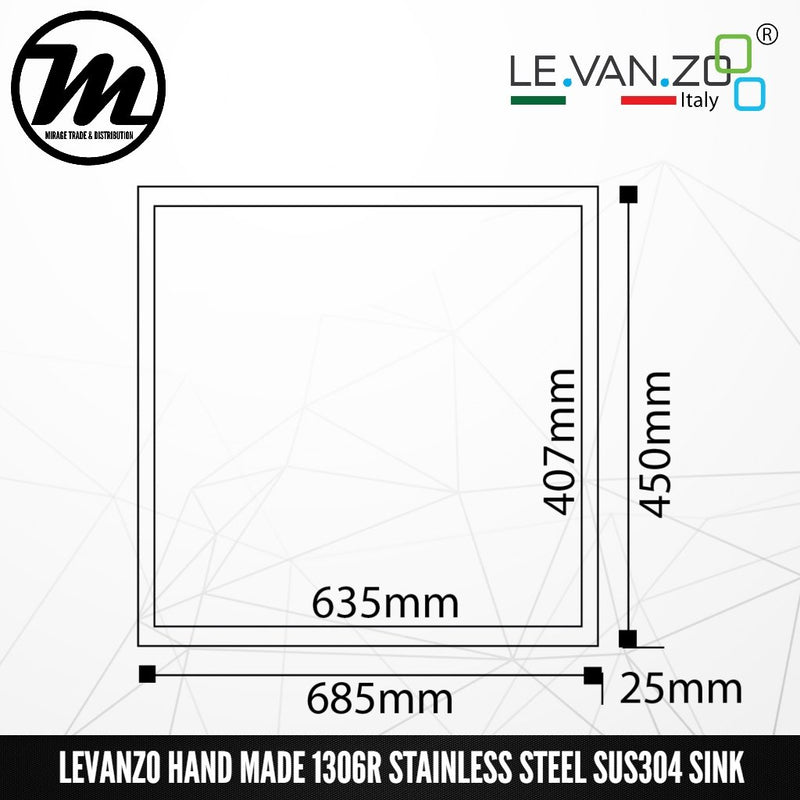 LEVANZO Hand Made Stainless Steel SUS304 Kitchen Sink 1306R - Mirage Trade & Distribution