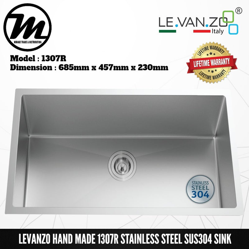 LEVANZO Hand Made Stainless Steel SUS304 Kitchen Sink 1307R - Mirage Trade & Distribution
