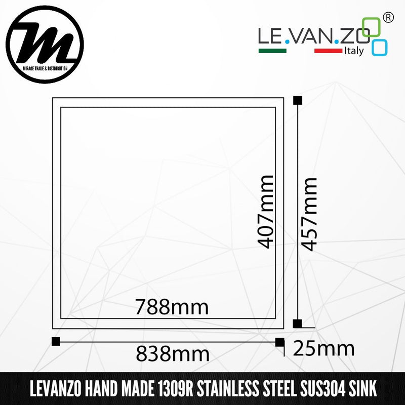 LEVANZO Hand Made Stainless Steel SUS304 Kitchen Sink 1309R - Mirage Trade & Distribution
