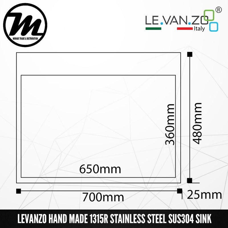 LEVANZO Hand Made Stainless Steel SUS304 Kitchen Sink 1315R - Mirage Trade & Distribution