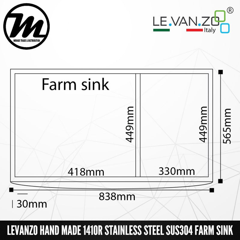 LEVANZO Hand Made Stainless Steel SUS304 Kitchen Sink 1410R - Mirage Trade & Distribution