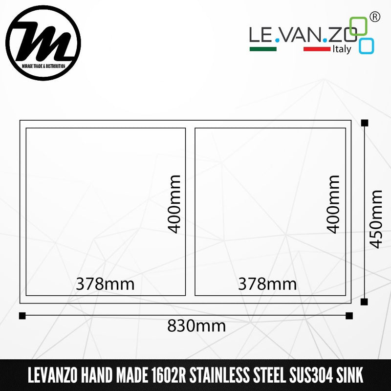 LEVANZO Hand Made Stainless Steel SUS304 Kitchen Sink 1602R - Mirage Trade & Distribution