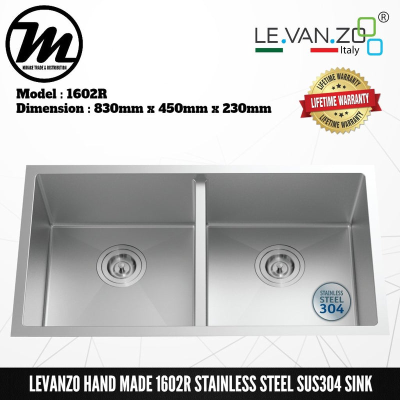 LEVANZO Hand Made Stainless Steel SUS304 Kitchen Sink 1602R - Mirage Trade & Distribution