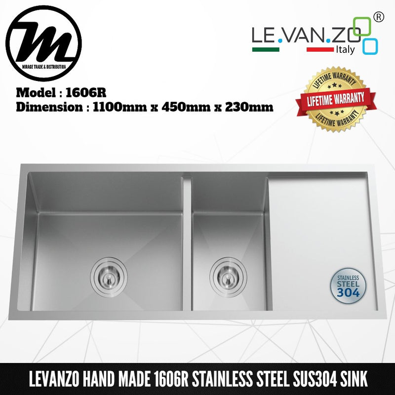 LEVANZO Hand Made Stainless Steel SUS304 Kitchen Sink 1606R - Mirage Trade & Distribution