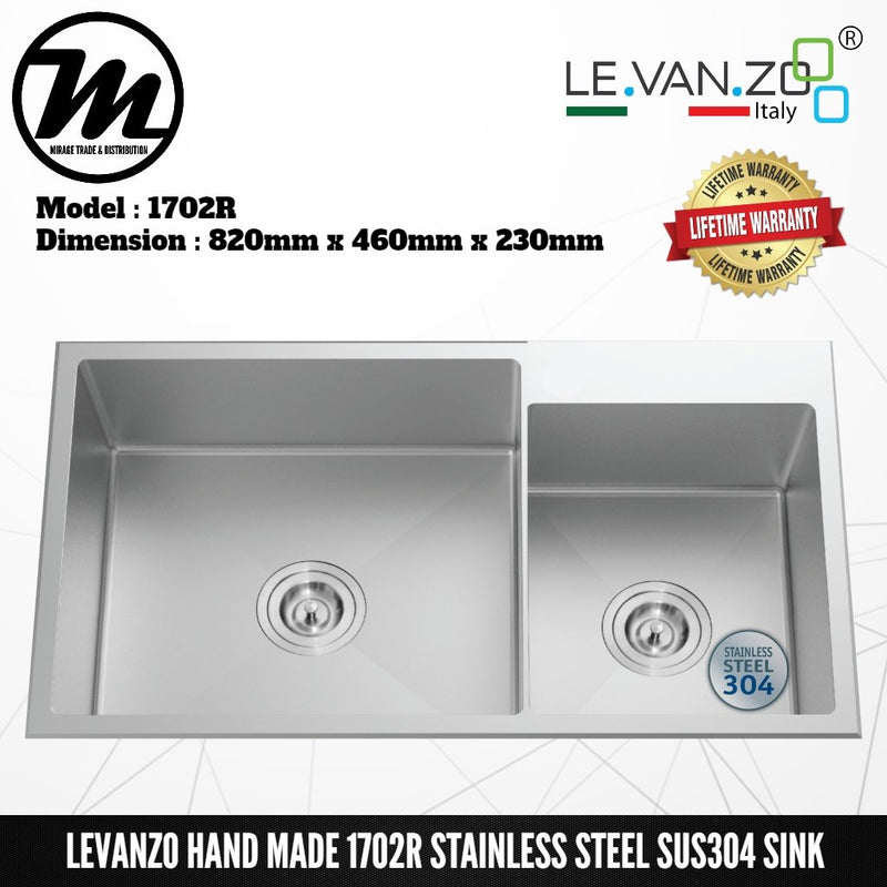LEVANZO Hand Made Stainless Steel SUS304 Kitchen Sink 1702R - Mirage Trade & Distribution
