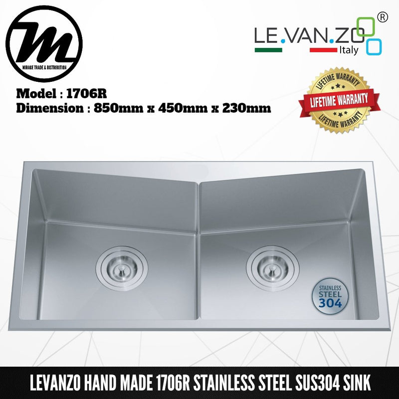 LEVANZO Hand Made Stainless Steel SUS304 Kitchen Sink 1706R - Mirage Trade & Distribution
