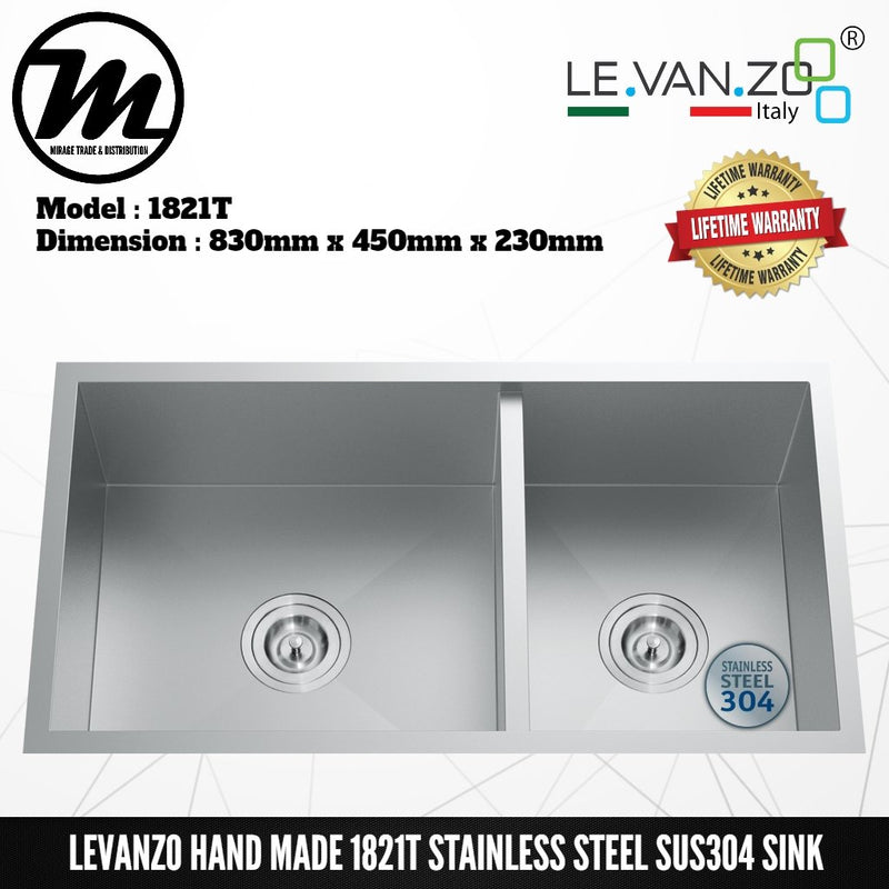 LEVANZO Hand Made Stainless Steel SUS304 Kitchen Sink 1821T - Mirage Trade & Distribution