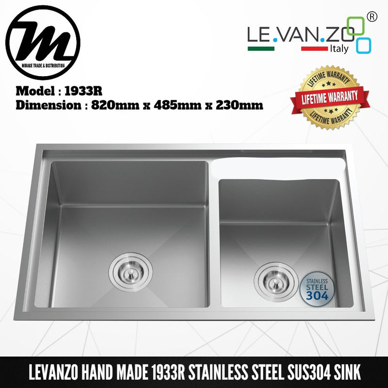 LEVANZO Hand Made Stainless Steel SUS304 Kitchen Sink 1933R - Mirage Trade & Distribution