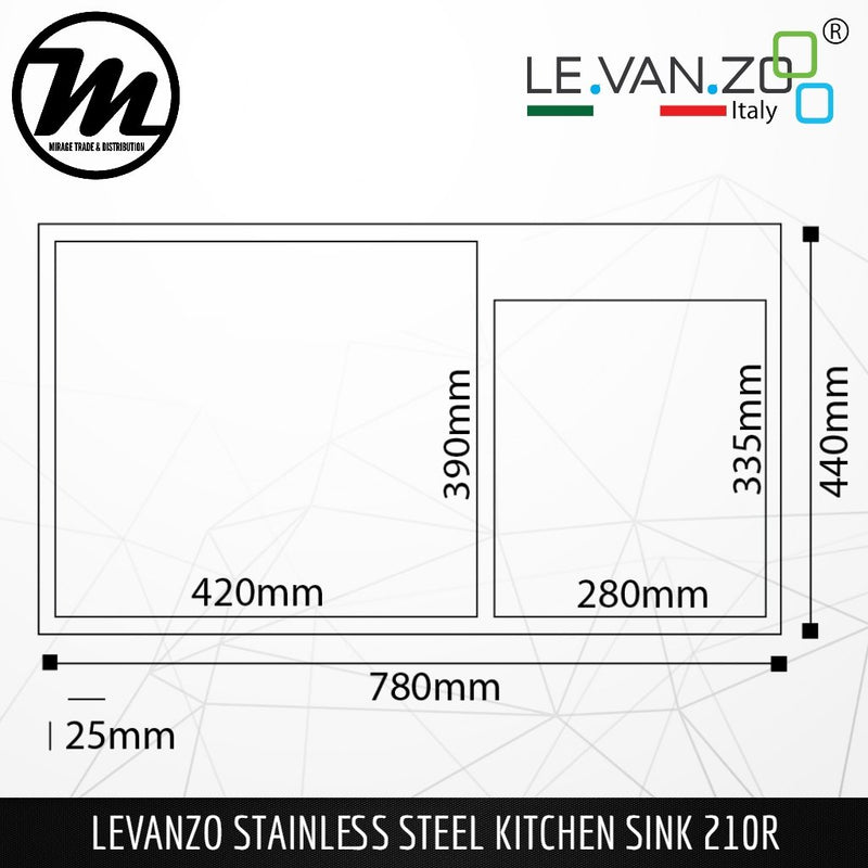 LEVANZO Hand Made Stainless Steel SUS304 Kitchen Sink 210R - Mirage Trade & Distribution