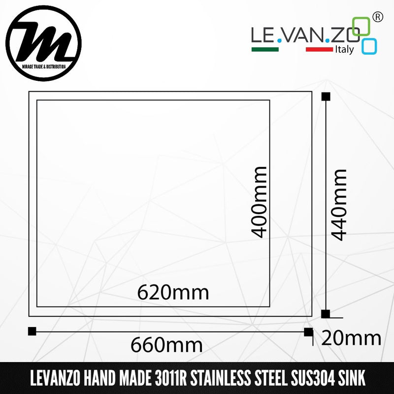 LEVANZO Hand Made Stainless Steel SUS304 Kitchen Sink 3011R - Mirage Trade & Distribution