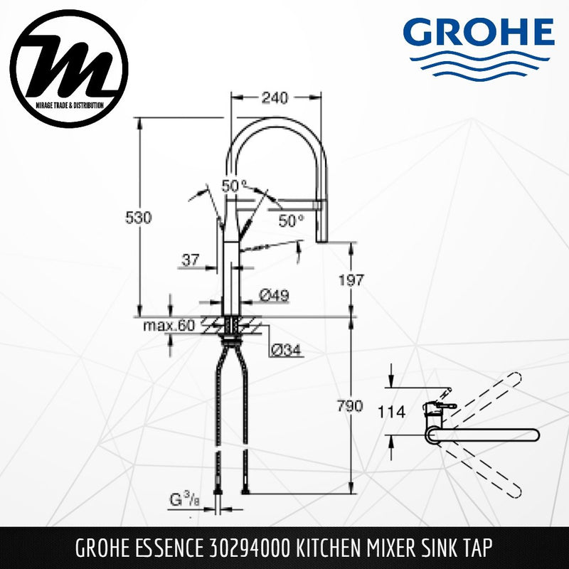 GROHE ESSENCE 30294000 Single-Lever Kitchen Sink Mixer Faucet 1/2″ - Mirage Trade & Distribution