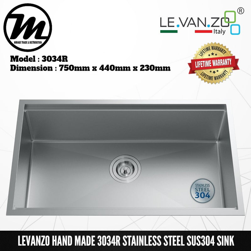 LEVANZO Hand Made Stainless Steel SUS304 Kitchen Sink 3034R - Mirage Trade & Distribution