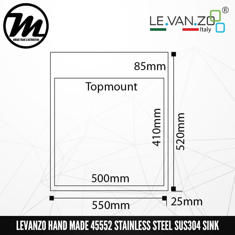LEVANZO Hand Made Stainless Steel SUS304 Kitchen Sink 45552 - Mirage Trade & Distribution