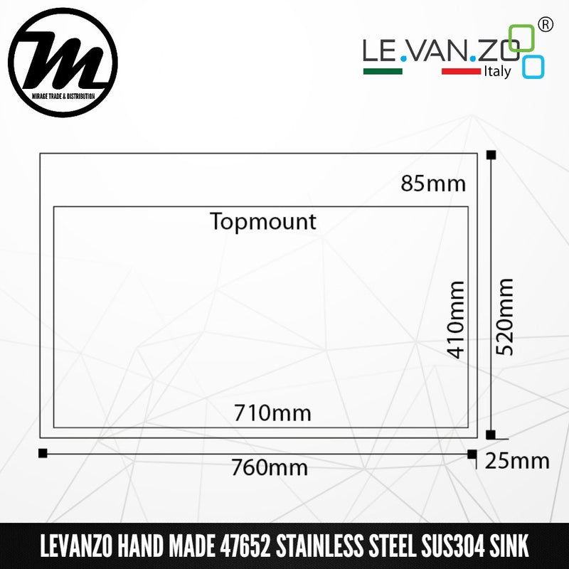 LEVANZO Hand Made Stainless Steel SUS304 Kitchen Sink 47652 - Mirage Trade & Distribution