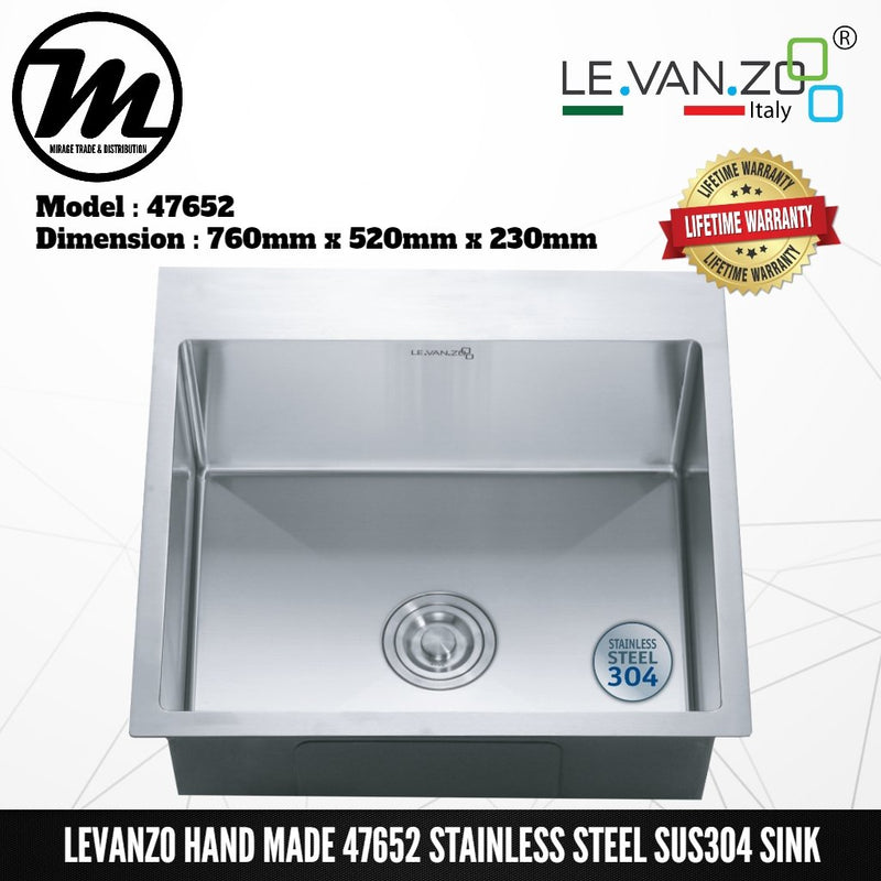LEVANZO Hand Made Stainless Steel SUS304 Kitchen Sink 47652 - Mirage Trade & Distribution
