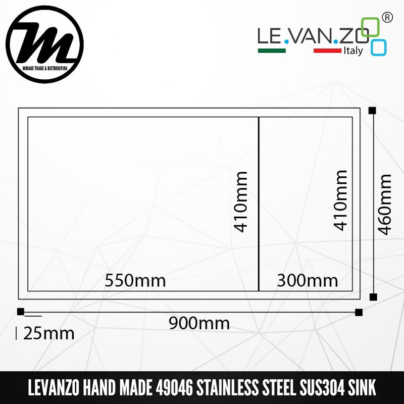 LEVANZO Hand Made Stainless Steel SUS304 Kitchen Sink 49046 - Mirage Trade & Distribution