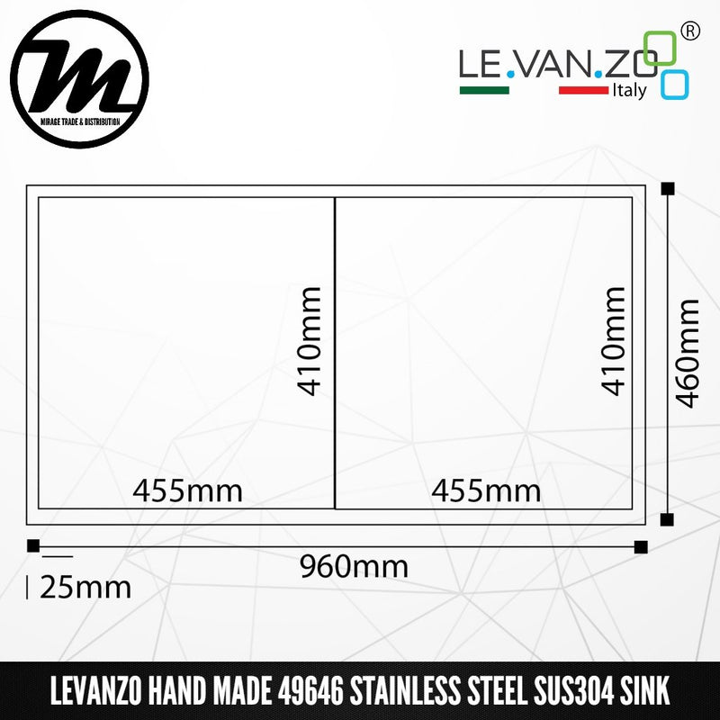 LEVANZO Hand Made Stainless Steel SUS304 Kitchen Sink 49646 - Mirage Trade & Distribution