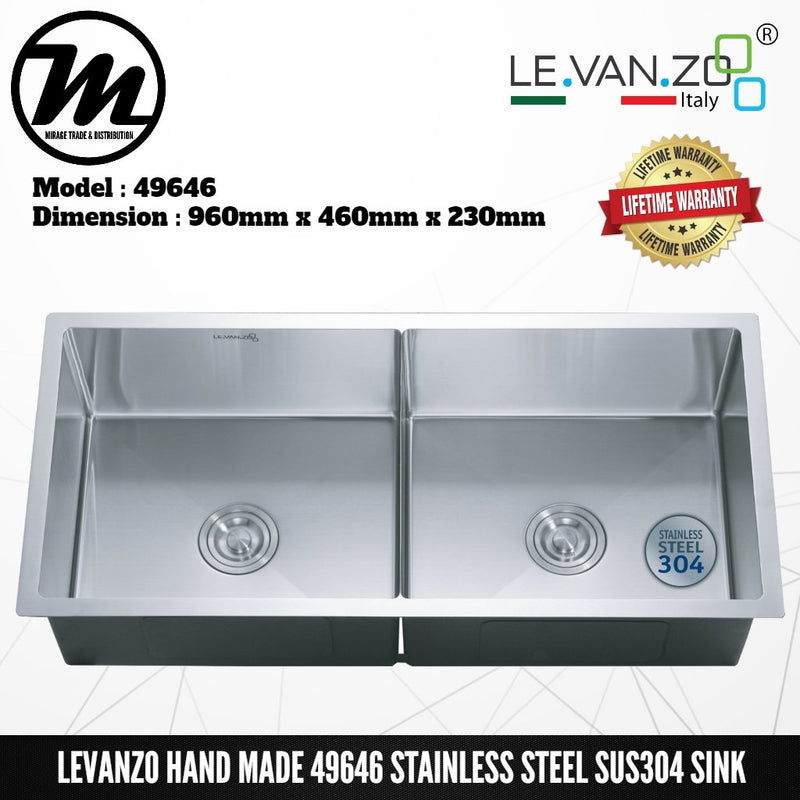LEVANZO Hand Made Stainless Steel SUS304 Kitchen Sink 49646 - Mirage Trade & Distribution