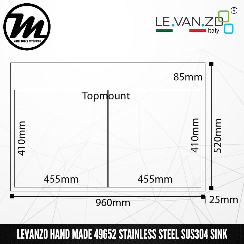 LEVANZO Hand Made Stainless Steel SUS304 Kitchen Sink 49652 - Mirage Trade & Distribution
