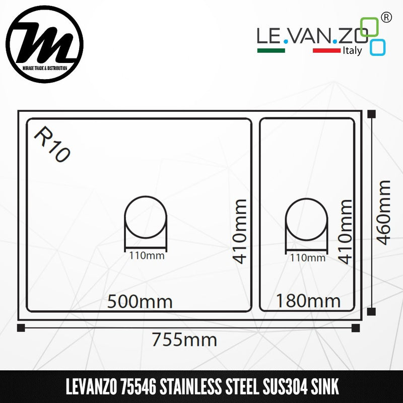 LEVANZO Ember Stainless Steel SUS304 Kitchen Sink 75546 - Mirage Trade & Distribution