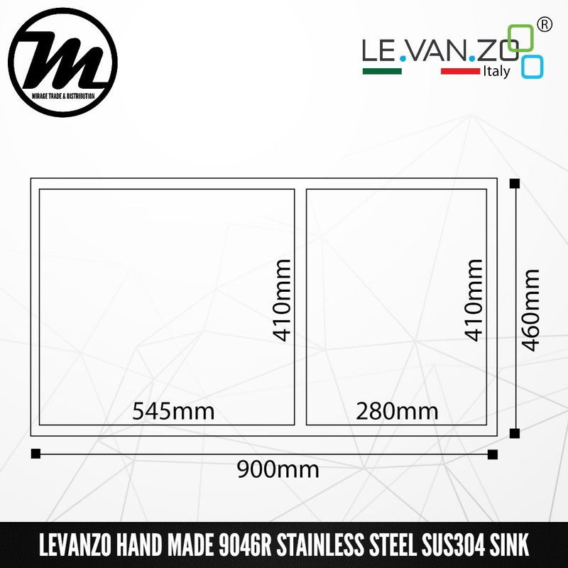 LEVANZO Hand Made Stainless Steel SUS304 Kitchen Sink 9046R - Mirage Trade & Distribution