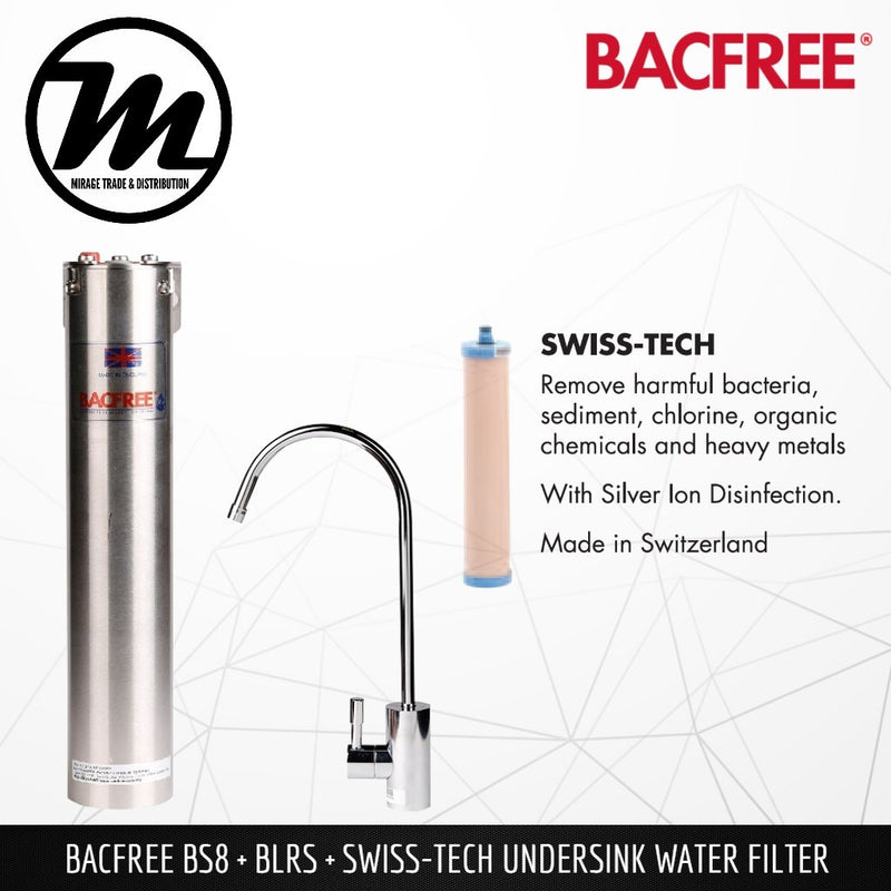 BACFREE BS8 + BLRS Faucet + Swiss Tech Filter Element Undersink Drinking Water Filter System - Mirage Trade & Distribution